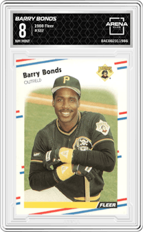 Barry Bonds from the 1988 Fleer set graded by Arena Club and given an overall grade of 8.