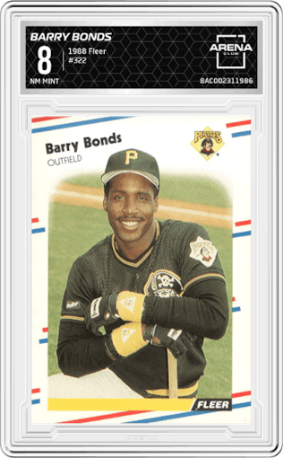 Barry Bonds from the 1988 Fleer set graded by Arena Club and given an overall grade of 8.