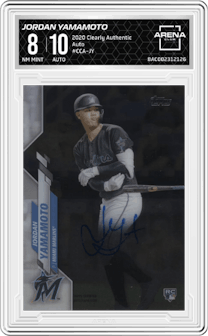 Jordan Yamamoto from the 2020 Topps Clearly Authentic set graded by Arena Club and given an overall grade of 8.