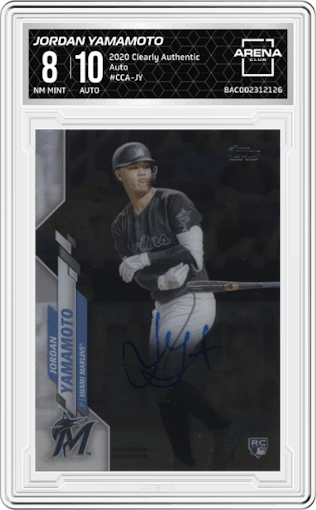 Jordan Yamamoto from the 2020 Topps Clearly Authentic set graded by Arena Club and given an overall grade of 8.