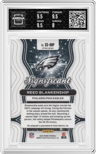 Reed Blankenship from the 2024 Panini Prizm set graded by Arena Club and given an overall grade of 8.5.