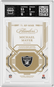 Michael Mayer from the 2023 Panini Flawless set graded by Arena Club and given an overall grade of 9.5.