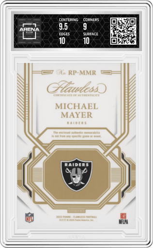 Michael Mayer from the 2023 Panini Flawless set graded by Arena Club and given an overall grade of 9.5.
