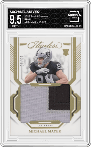 Michael Mayer from the 2023 Panini Flawless set graded by Arena Club and given an overall grade of 9.5.