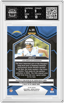 Joe Alt from the 2024 Panini Mosaic set featuring a Genesis parallel graded by Arena Club and given an overall grade of 9.5.