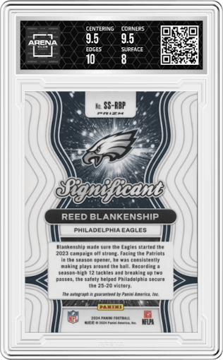 Reed Blankenship from the 2024 Panini Prizm set graded by Arena Club and given an overall grade of 8.5.