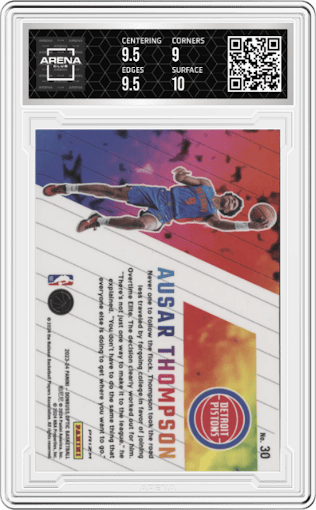 Ausar Thompson from the 2023-24 Donruss Optic set graded by Arena Club and given an overall grade of 9.5.