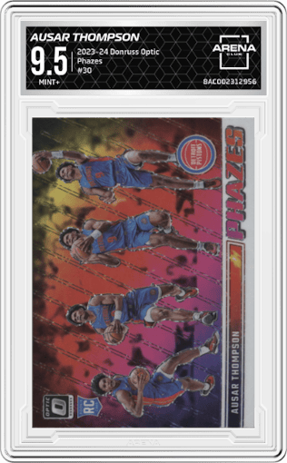 Ausar Thompson from the 2023-24 Donruss Optic set graded by Arena Club and given an overall grade of 9.5.