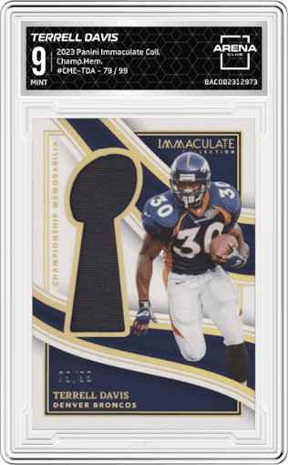 Terrell Davis from the 2023 Panini Immaculate Collection  set graded by Arena Club and given an overall grade of 9.