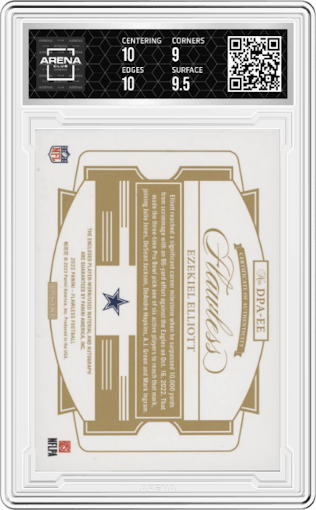 Ezekiel Elliott from the 2023 Panini Flawless set graded by Arena Club and given an overall grade of 9.5.