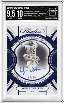 Wesley Walker from the 2023 Panini Flawless set featuring a Sapphire parallel graded by Arena Club and given an overall grade of 9.5.