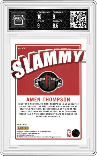 Amen Thompson  from the 2023-24 Donruss Optic set graded by Arena Club and given an overall grade of 9.