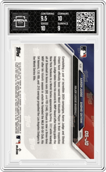 Aaron Judge/Shohei Ohtani  from the 2024-25 Topps Now Off-Season set graded by Arena Club and given an overall grade of 9.5.