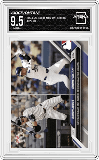 Aaron Judge/Shohei Ohtani  from the 2024-25 Topps Now Off-Season set graded by Arena Club and given an overall grade of 9.5.