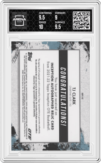 TJ Clark from the 2021-22 Topps Inception OTE Overtime Elite set featuring a Magenta parallel graded by Arena Club and given an overall grade of 9.5.