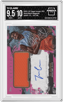 TJ Clark from the 2021-22 Topps Inception OTE Overtime Elite set featuring a Magenta parallel graded by Arena Club and given an overall grade of 9.5.