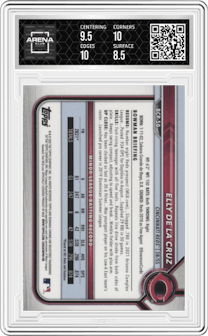 Elly De La Cruz from the 2022 Bowman set graded by Arena Club and given an overall grade of 9.