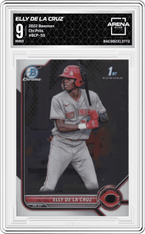Elly De La Cruz from the 2022 Bowman set graded by Arena Club and given an overall grade of 9.