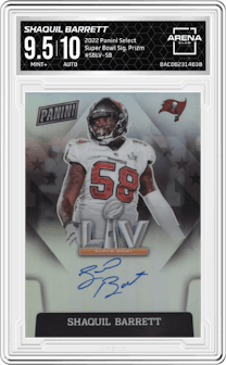 Shaquil Barrett from the 2022 Panini Select set graded by Arena Club and given an overall grade of 9.5.