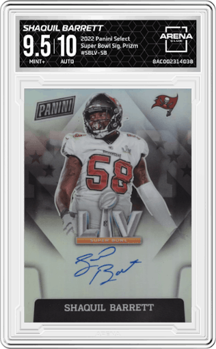 Shaquil Barrett from the 2022 Panini Select set graded by Arena Club and given an overall grade of 9.5.