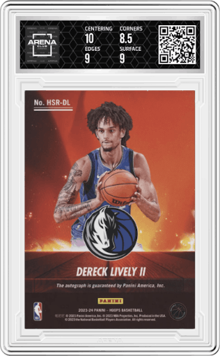 Dereck Lively II from the 2023-24 Panini NBA Hoops set graded by Arena Club and given an overall grade of 9.