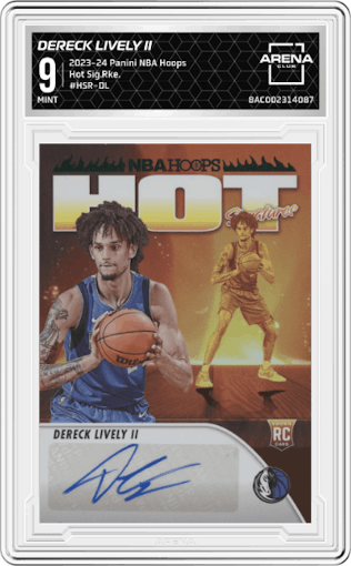 Dereck Lively II from the 2023-24 Panini NBA Hoops set graded by Arena Club and given an overall grade of 9.