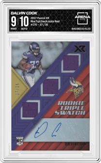 Dalvin Cook from the 2017 Panini XR set featuring a Red parallel graded by Arena Club and given an overall grade of 9.