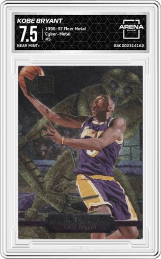 Kobe Bryant from the 1996-97 Fleer Metal  set graded by Arena Club and given an overall grade of 7.5.