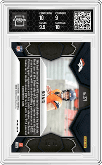Bo Nix from the 2024 Panini Mosaic set featuring a Gold parallel graded by Arena Club and given an overall grade of 9.5.