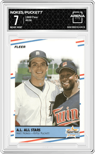 Matt Nokes/Kirby Puckett from the 1988 Fleer set graded by Arena Club and given an overall grade of 7.