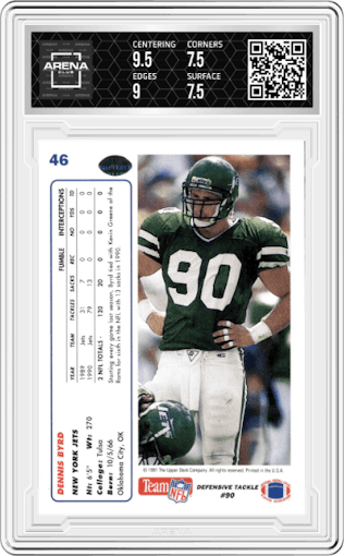 Dennis Byrd from the 1991 Upper Deck set graded by Arena Club and given an overall grade of 8.