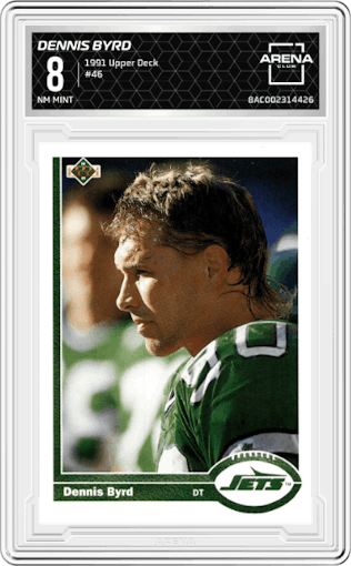 Dennis Byrd from the 1991 Upper Deck set graded by Arena Club and given an overall grade of 8.