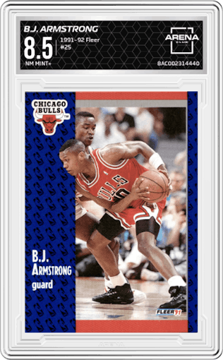B.J. Armstrong from the 1991-92 Fleer set graded by Arena Club and given an overall grade of 8.5.