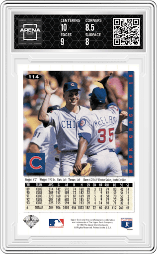 Mark Grace  from the 1994 Upper Deck Collector’s Choice set graded by Arena Club and given an overall grade of 8.5.