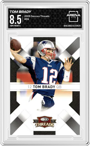 Tom Brady from the 2009 Donruss Threads set graded by Arena Club and given an overall grade of 8.5.