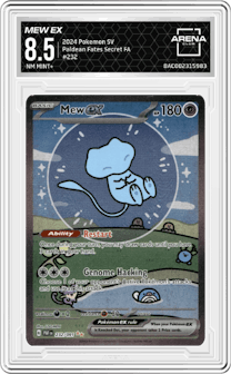 Mew ex from the 2024 Pokemon SV set graded by Arena Club and given an overall grade of 8.5.