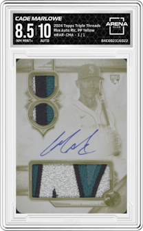 Cade Marlowe from the 2024 Topps Triple Threads set featuring a Printing Plates Yellow parallel graded by Arena Club and given an overall grade of 8.5.