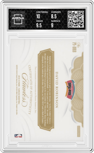 David Robinson from the 2018-19 Panini Flawless set graded by Arena Club and given an overall grade of 9.