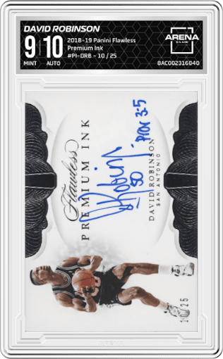David Robinson from the 2018-19 Panini Flawless set graded by Arena Club and given an overall grade of 9.