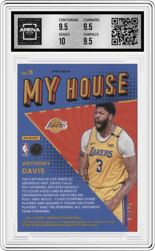 Anthony Davis from the 2021-22 Panini Donruss Optic set featuring a Pink parallel graded by Arena Club and given an overall grade of 10.