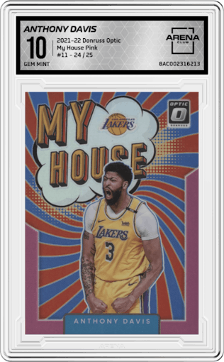 Anthony Davis from the 2021-22 Panini Donruss Optic set featuring a Pink parallel graded by Arena Club and given an overall grade of 10.