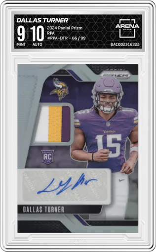 Dallas Turner from the 2024 Panini Prizm set graded by Arena Club and given an overall grade of 9.