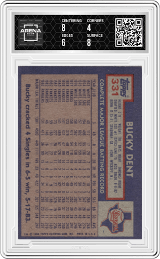 Bucky Dent from the 2023 Topps Archives Signature Series Retired Player Edition set graded by Arena Club and given an overall grade of 4.5.