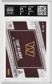 Terry Mclaurin from the 2023 Panini Absolute set graded by Arena Club and given an overall grade of 9.