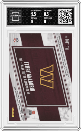 Terry Mclaurin from the 2023 Panini Absolute set graded by Arena Club and given an overall grade of 9.