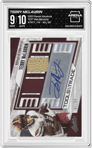 Terry Mclaurin from the 2023 Panini Absolute set graded by Arena Club and given an overall grade of 9.