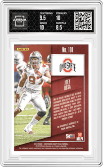 Joey Bosa from the 2016 Panini Contenders Draft Picks set featuring a Cracked Ice parallel graded by Arena Club and given an overall grade of 9.