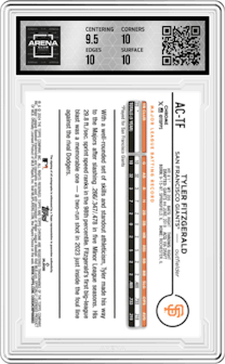 Tyler Fitzgerald from the 2024 Topps Chrome Update set featuring a Aqua Wave Refractor parallel graded by Arena Club and given an overall grade of 10.