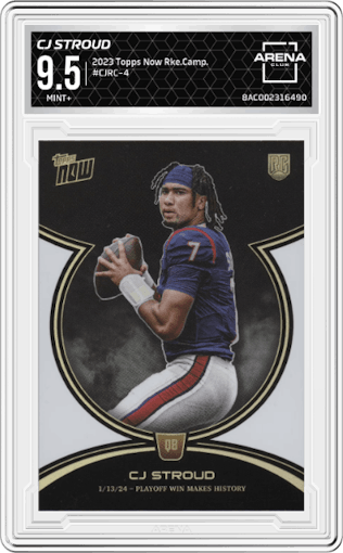 CJ Stroud from the 2023 Topps Now CJ Stroud Rookie Campaign set graded by Arena Club and given an overall grade of 9.5.
