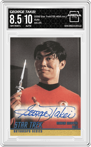 George Takei as Mirror Universe Sulu from the 2006 Rittenhouse Star Trek: The Original Series 40th Anniversary Series 1 set graded by Arena Club and given an overall grade of 8.5.